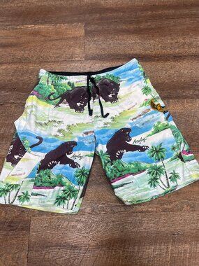 Analog Black Panther Tropical Board Shorts Size 38 Surf Swim Trunks